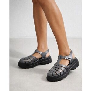 Melissa Possession Degrade Metallic Grey Platform Fisherman Jelly Sandals 7